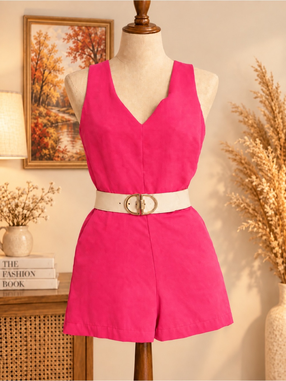 Shinestar Hot Pink V-Neck Sleeveless Romper